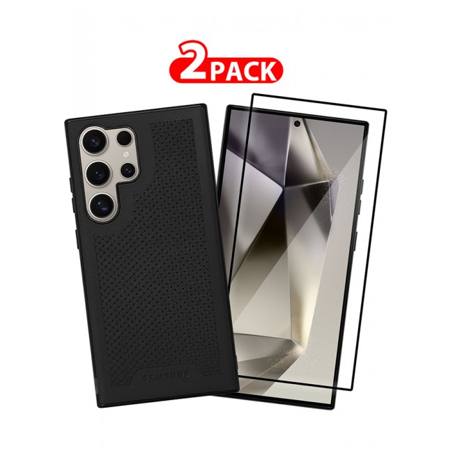 CATANES 2 Pack For Samsung Galaxy S24 Ultra Case and Screen Protector Anti-slip Textured Design Scratch Resistant Shock Absorbing Case Cover Black