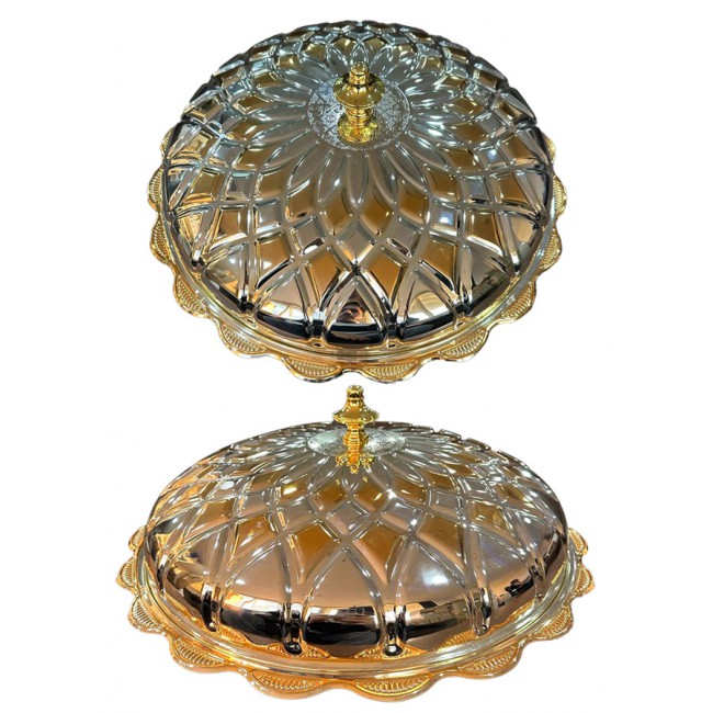 MARGOUN Luxury Serving Platter Food Dome Cover Royal Dish Cover Gourmet Tableware Silver and Gold Serving Tray Hight 12cm / Hight depth 6cm /Width 46cm