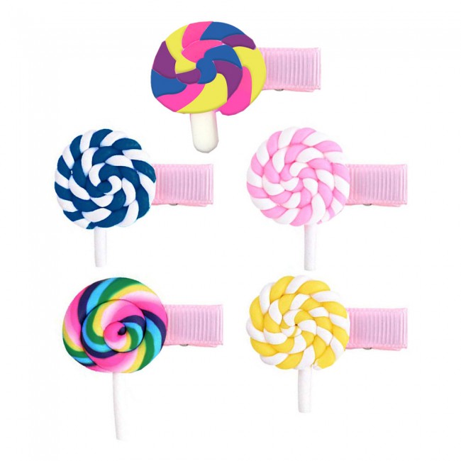MARGOUN 5 Packs For Hair Clips Lollipop Colourful Flatback Polymer Hair Clips - 05