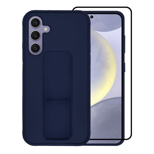 MARGOUN 2 Packs For Samsung Galaxy S24 Plus Case and Screen Protector Magnetic Stand and Holder Premium Silicone Vertical and Horizontal Hand Strap Grip Multi Stand Cover Blue