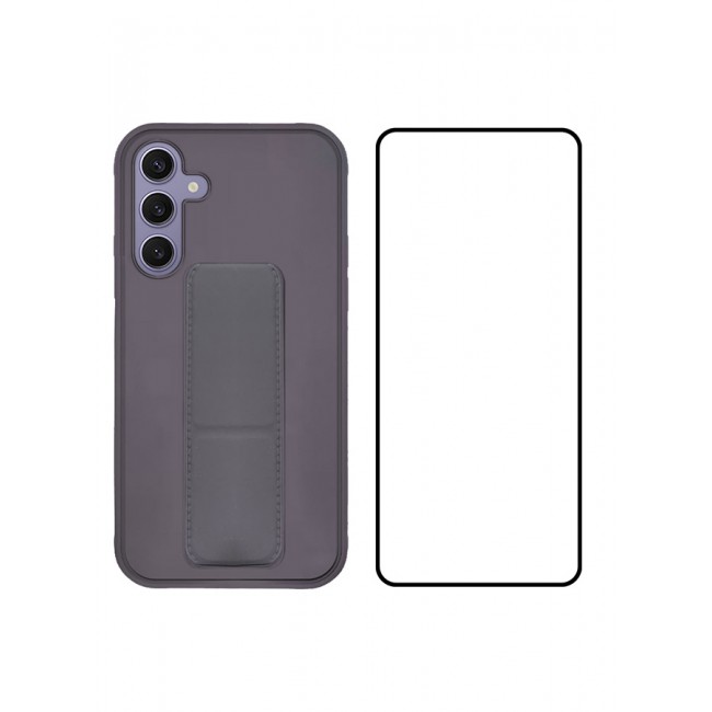 MARGOUN 2 Packs For Samsung Galaxy S24 Plus Case and Screen Protector Magnetic Stand and Holder Premium Silicone Vertical and Horizontal Hand Strap Grip Multi Stand Cover Dark Purple