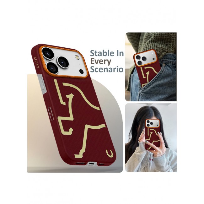 Horse Style Bamboo Protective Case for iPhone 17 Pro Max Magsafe – Ultra Durable, Lightweight &amp; Premium Design Burgandy Red