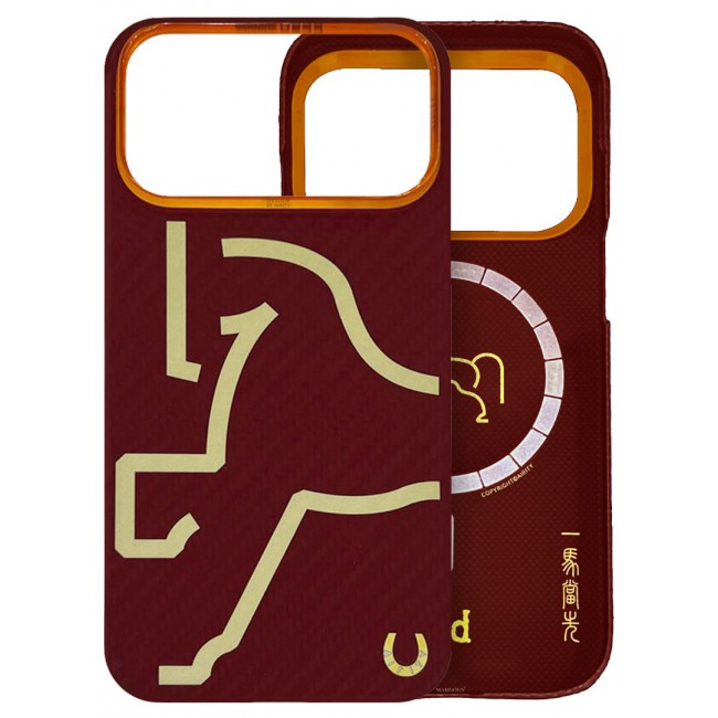 Horse Style Bamboo Protective Case for iPhone 17 Pro Magsafe – Ultra Durable, Lightweight &amp; Premium Design Burgandy Red