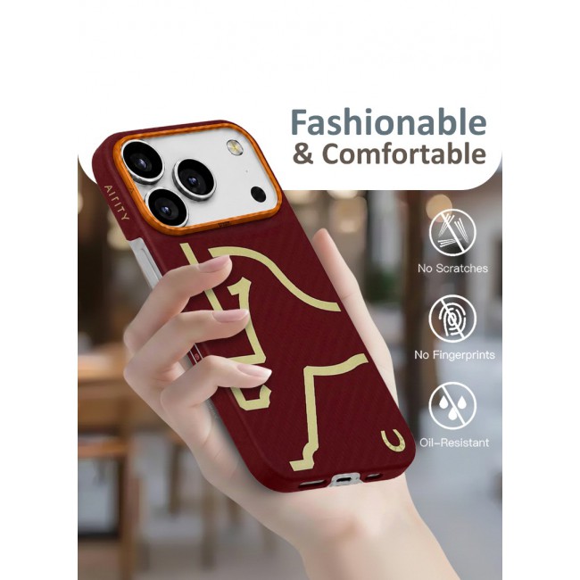 Horse Style Bamboo Protective Case for iPhone 17 Pro Magsafe – Ultra Durable, Lightweight &amp; Premium Design Burgandy Red