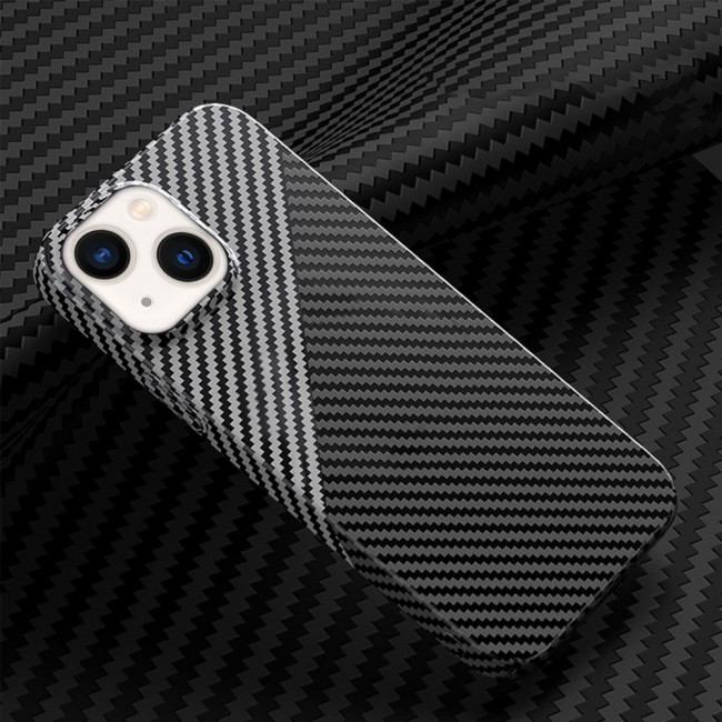 iPhone 14 Case Carbon Fiber Texture Anti-Fingerprint Slim Shockproof Cover 6.1 inch Black/Grey