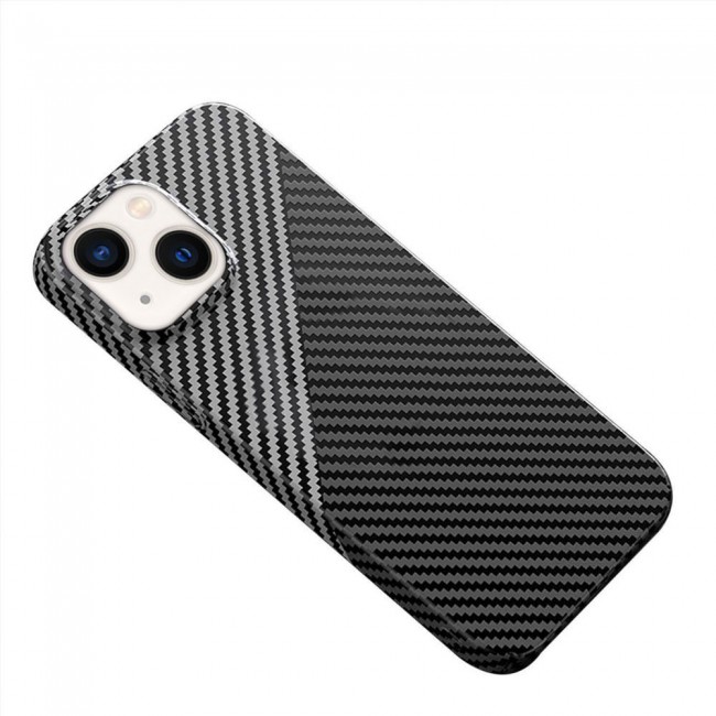 iPhone 14 Plus Case Carbon Fiber Texture Anti-Fingerprint Slim Shockproof Cover 6.7 inch Black/Grey