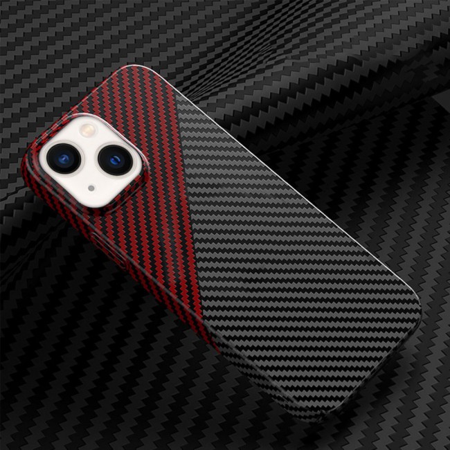 iPhone 14 Case Carbon Fiber Texture Anti-Fingerprint Slim Shockproof Cover 6.1 inch Black/Red