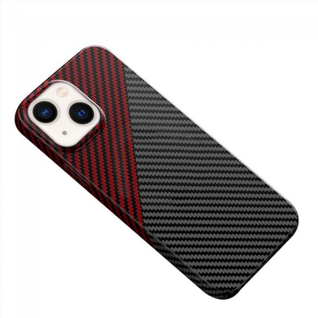 iPhone 14 Case Carbon Fiber Texture Anti-Fingerprint Slim Shockproof Cover 6.1 inch Black/Red