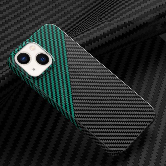 iPhone 14 Plus Case Carbon Fiber Texture Anti-Fingerprint Slim Shockproof Cover 6.7 inch Black/Green