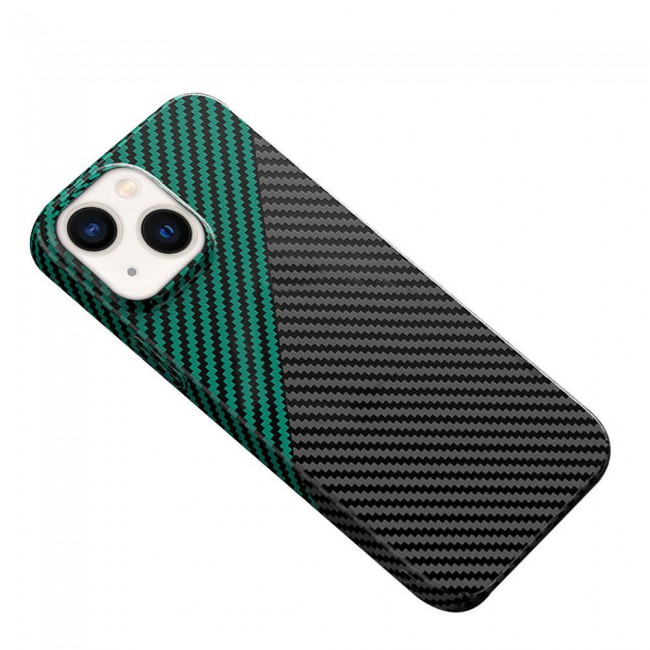 iPhone 14 Case Carbon Fiber Texture Anti-Fingerprint Slim Shockproof Cover 6.1 inch Black/Green