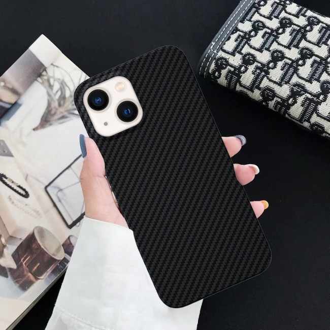 iPhone 14 Plus Case Carbon Fiber Texture Anti-Fingerprint Slim Shockproof Cover 6.7 inch Black