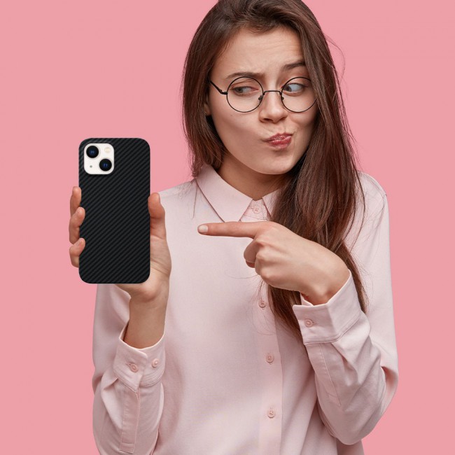 iPhone 14 Case Carbon Fiber Texture Anti-Fingerprint Slim Shockproof Cover 6.1 inch Black