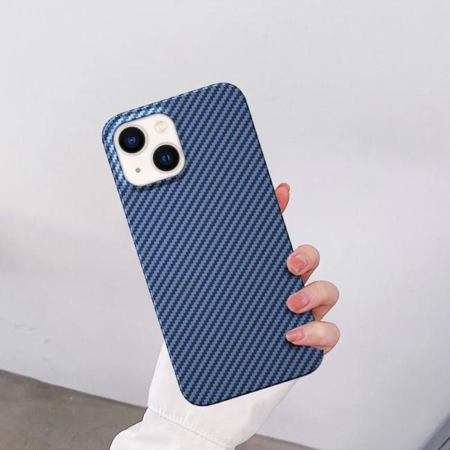 iPhone 14 Case Carbon Fiber Texture Anti-Fingerprint Slim Shockproof Cover 6.1 inch Dark Blue