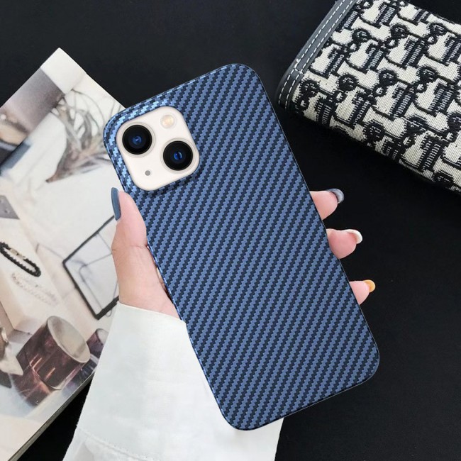 iPhone 14 Case Carbon Fiber Texture Anti-Fingerprint Slim Shockproof Cover 6.1 inch Dark Blue