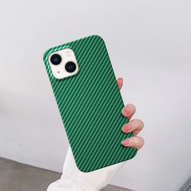 iPhone 14 Case Carbon Fiber Texture Anti-Fingerprint Slim Shockproof Cover 6.1 inch Green