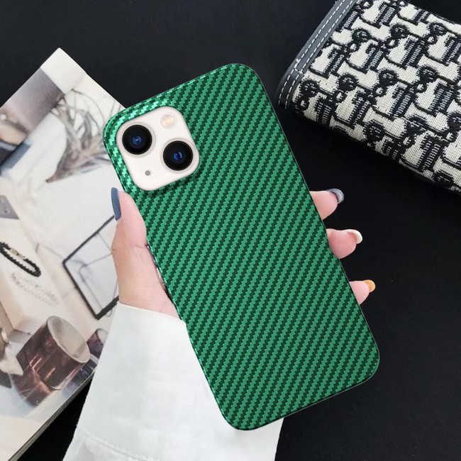 iPhone 14 Case Carbon Fiber Texture Anti-Fingerprint Slim Shockproof Cover 6.1 inch Green