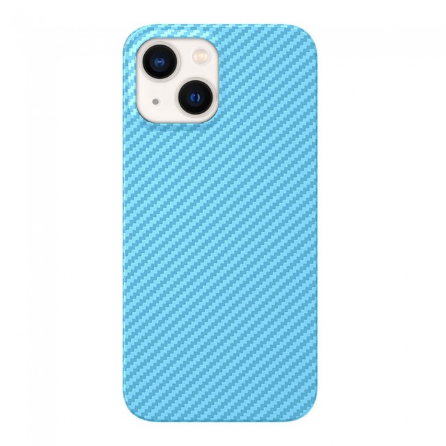 iPhone 14 Plus Case Carbon Fiber Texture Anti-Fingerprint Slim Shockproof Cover 6.7 inch Light Blue