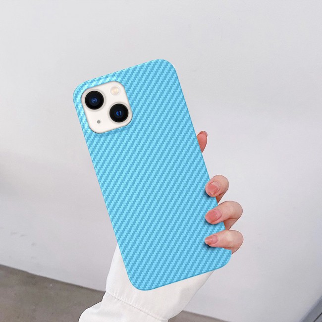 iPhone 14 Case Carbon Fiber Texture Anti-Fingerprint Slim Shockproof Cover 6.1 inch Light Blue