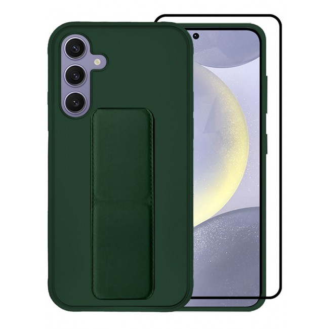 MARGOUN 2 Packs For Samsung Galaxy S24 Plus Case and Screen Protector Magnetic Stand and Holder Premium Silicone Vertical and Horizontal Hand Strap Grip Multi Stand Cover Green