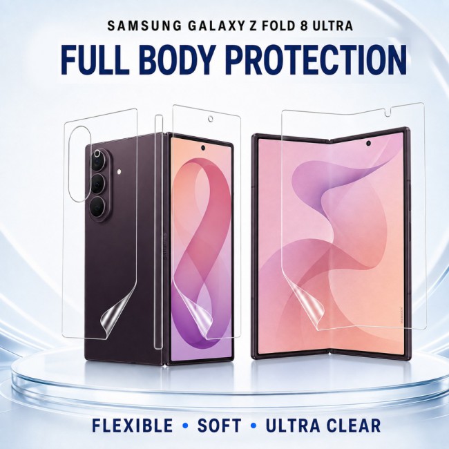 HD Clear Compatible with Samsung Galaxy Z Fold 8 Ultra Full Body Screen Protector Hydrogel (NOT GLASS) Film Set , Front Inner &amp; Back Protective Membrane