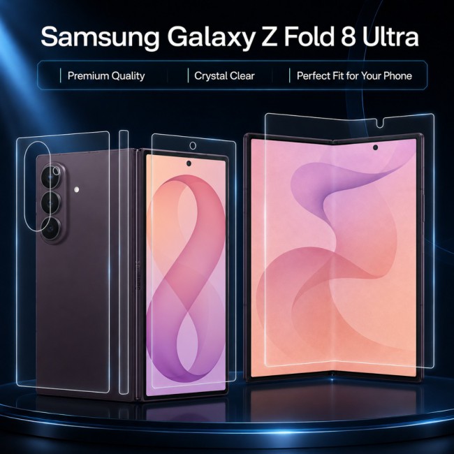 HD Clear Compatible with Samsung Galaxy Z Fold 8 Ultra Full Body Screen Protector Hydrogel (NOT GLASS) Film Set , Front Inner &amp; Back Protective Membrane