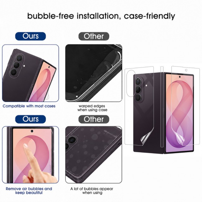 2 Pack HD Clear Compatible with Samsung Galaxy Z Fold 8 Ultra Full Body Screen Protector Hydrogel (NOT GLASS) Film Set , Front Inner & Back Protective Membrane