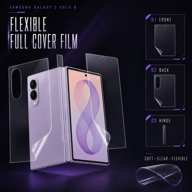 2 Pack HD Clear Compatible with Samsung Galaxy Z Fold 8 Full Body Screen Protector Hydrogel (NOT GLASS) Film Set , Front Inner & Back Protective Membrane