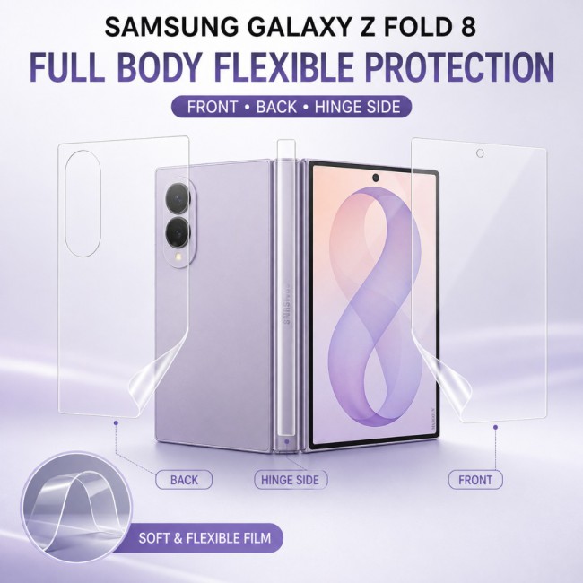 HD Clear Compatible with Samsung Galaxy Z Fold 8 Full Body Screen Protector Hydrogel (NOT GLASS) Film Set , Front Inner &amp; Back Protective Membrane