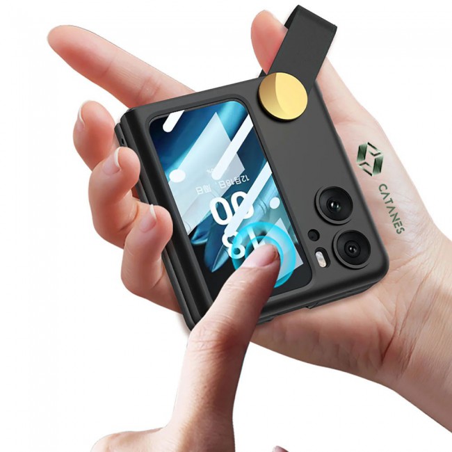 CATANES For OPPO Find N2 Flip 5G Case Ultra-thin Plastic Matte Case with Strap/Black
