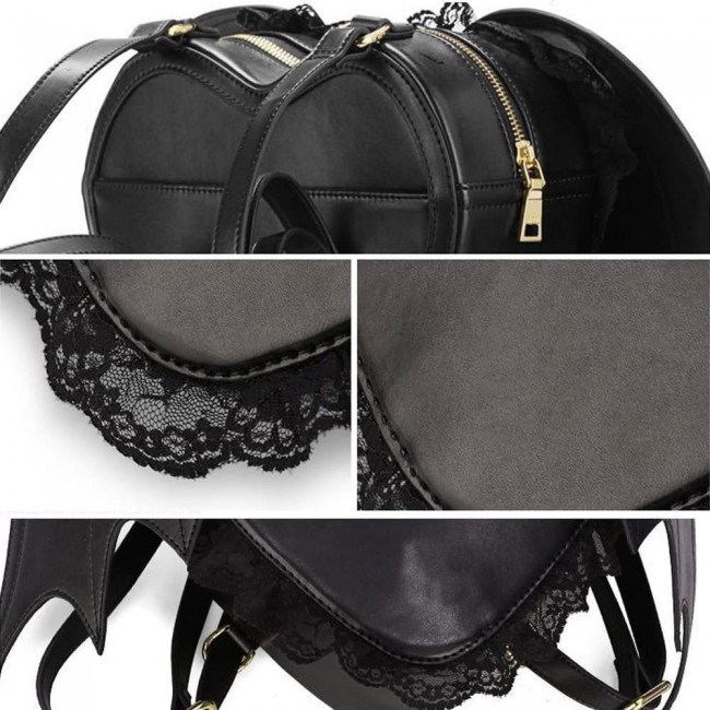 CATANES Fashion Girl Gothic Black Bat Heart Wings Bag Backpack