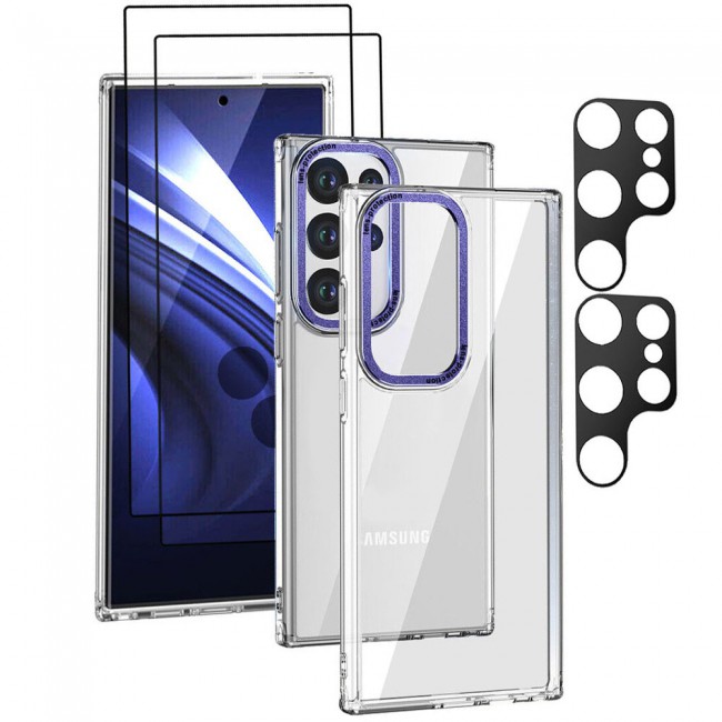 CATANES 5 Packs For Samsung Galaxy S23 Ultra Clear Case With 2 Screen Protectors and 2 Camera Lens Protectors/Purple