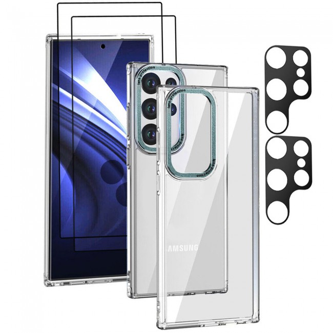 CATANES 5 Packs For Samsung Galaxy S23 Ultra Clear Case With 2 Screen Protectors and 2 Camera Lens Protectors/Green