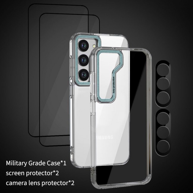 CATANES 5 Packs For Samsung Galaxy S23 Clear Case With 2 Screen Protectors and 2 Camera Lens Protectors/Green