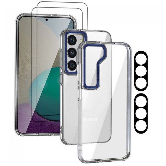 CATANES 5 Packs For Samsung Galaxy S23 Clear Case With 2 Screen Protectors and 2 Camera Lens Protectors/Blue