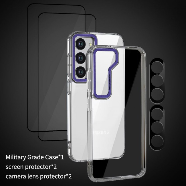 CATANES 5 Packs For Samsung Galaxy S23 Plus Clear Case With 2 Screen Protectors and 2 Camera Lens Protectors/Purple