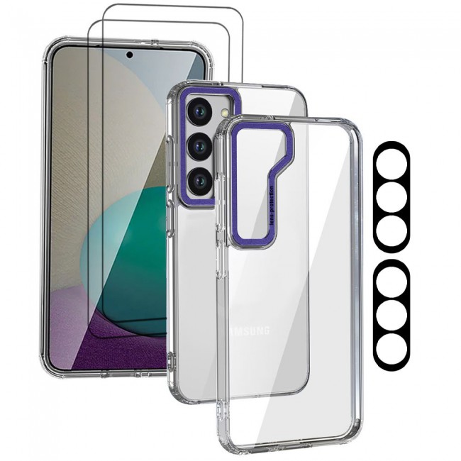 CATANES 5 Packs For Samsung Galaxy S23 Plus Clear Case With 2 Screen Protectors and 2 Camera Lens Protectors/Purple
