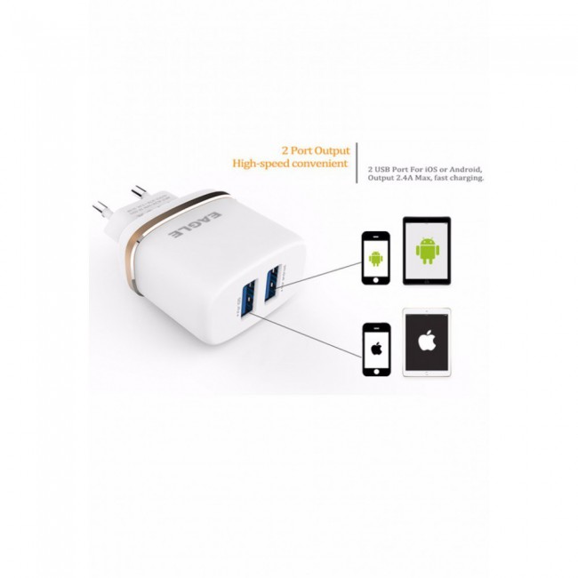 Eagle Dual USB Wall Charger DL-AC52 with Type-C Cable for Oneplus