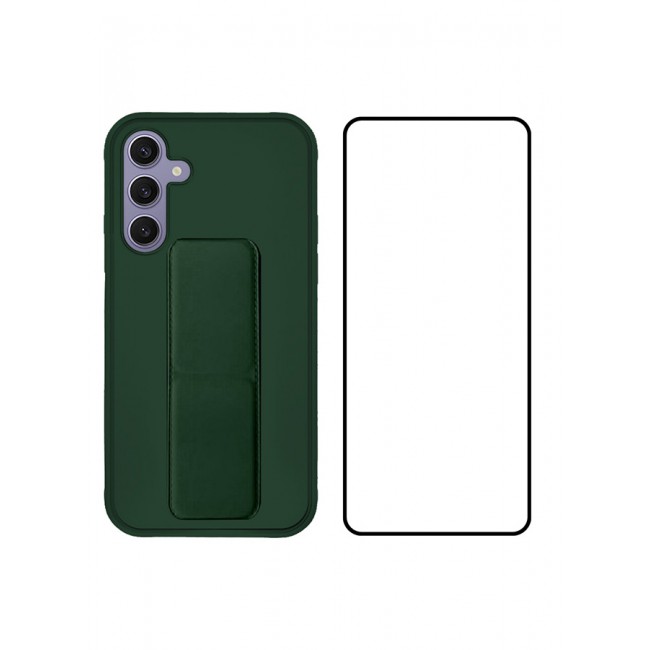 MARGOUN 2 Packs For Samsung Galaxy S24 Plus Case and Screen Protector Magnetic Stand and Holder Premium Silicone Vertical and Horizontal Hand Strap Grip Multi Stand Cover Green