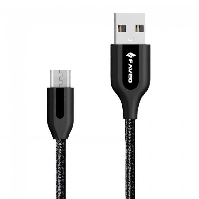 Faveo Braided Micro USB Charge and Data Cable 1M-Black,Red