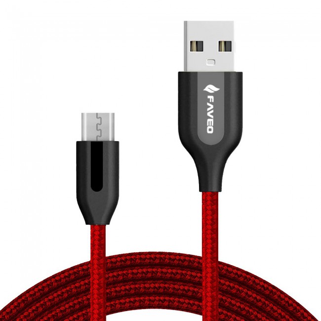 Faveo Braided Micro USB Charge and Data Cable 1M-Black,Red