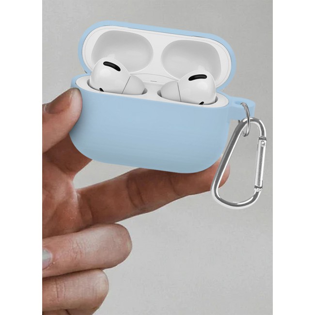 MARGOUN Shockproof Case For Airpod Pro Silicone Protective Case Shockproof Case Ultra Slim Cover with Keychain Carabiner Light Blue