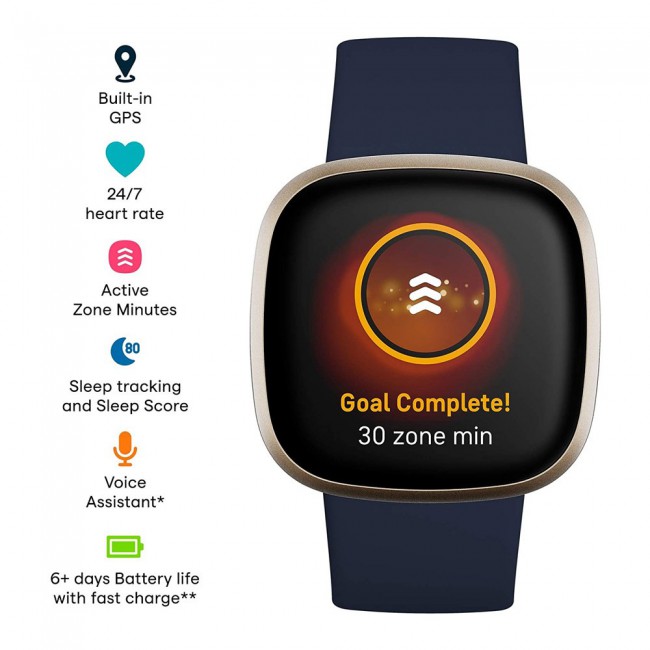 Fitbit Versa 3 Smartwatch with GPS - Midnight and Soft Gold