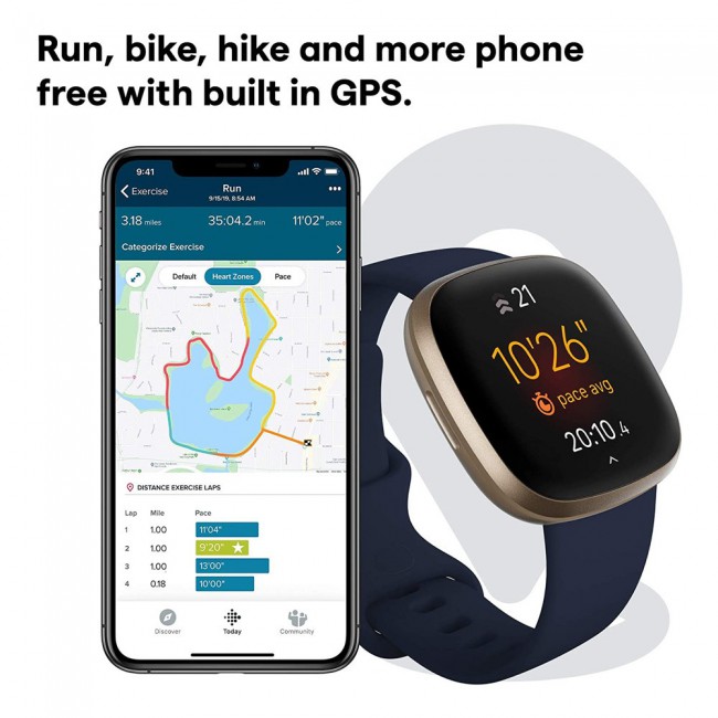 Fitbit Versa 3 Smartwatch with GPS - Midnight and Soft Gold