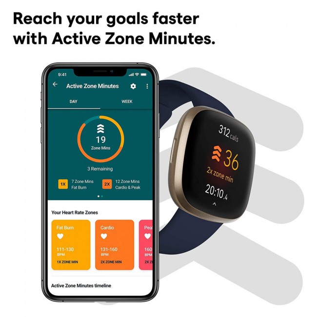 Fitbit Versa 3 Smartwatch with GPS - Midnight and Soft Gold