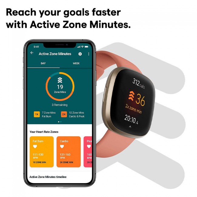 Fitbit Versa 3 Smartwatch with GPS - Pink Clay and Soft Gold