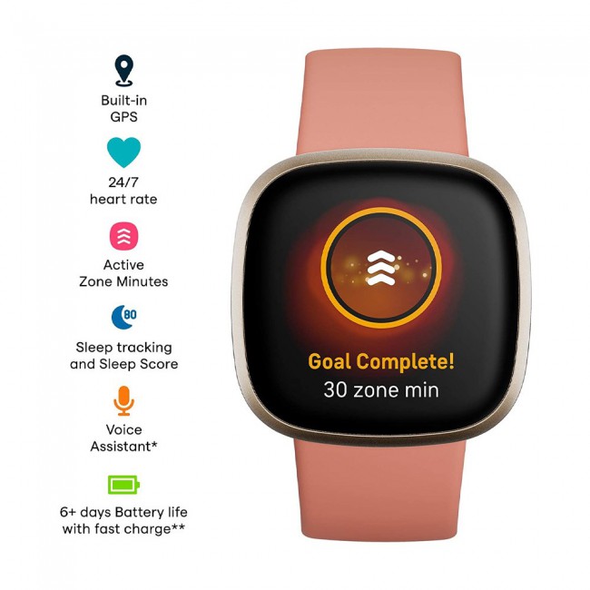 Fitbit Versa 3 Smartwatch with GPS - Pink Clay and Soft Gold