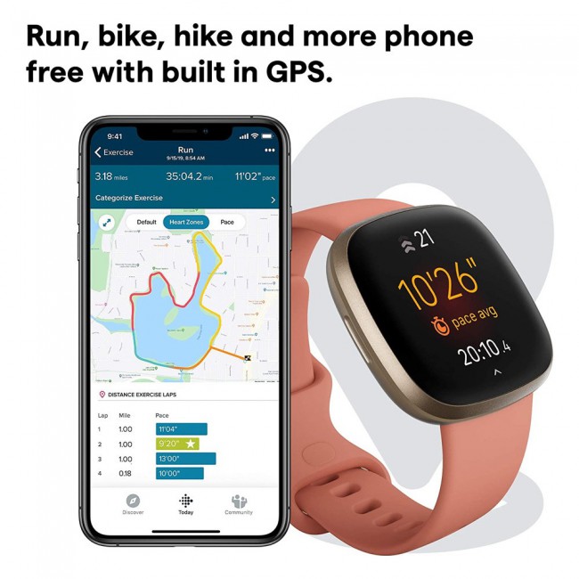 Fitbit Versa 3 Smartwatch with GPS - Pink Clay and Soft Gold