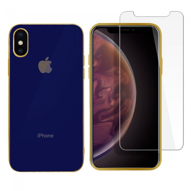 2Pack Hicool Dark Blue Hard Cover and Clear Screen Protector for iPhone X and XS