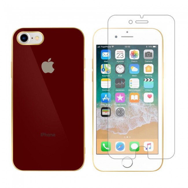 2Pack Hicool Maroon Hard Cover and Clear Screen Protector for iPhone 7 and 8