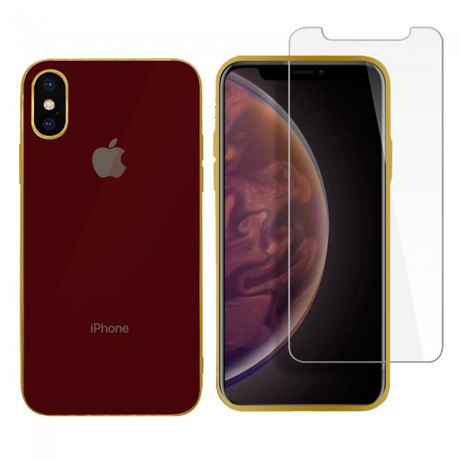 2Pack Hicool Maroon Hard Cover and Clear Screen Protector for iPhone X and XS